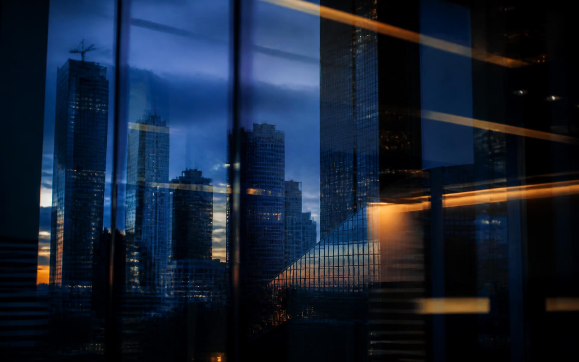 Indian business district skyline at dusk
